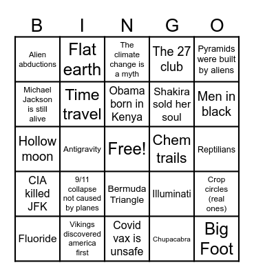 Conspiracy theories Bingo Card