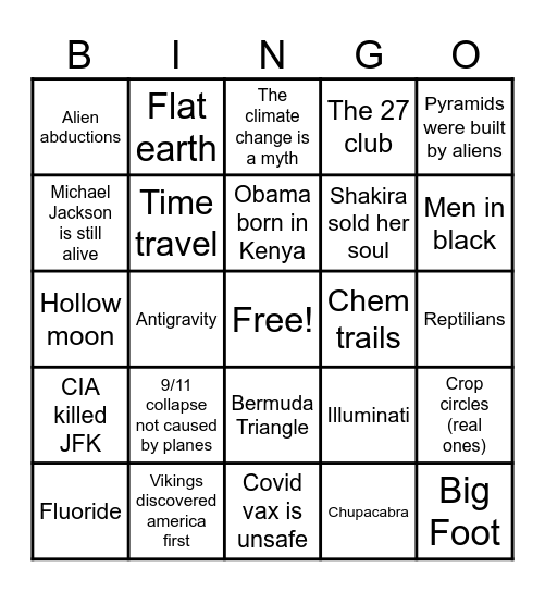 Conspiracy theories Bingo Card