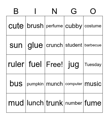 Short and Long u Bingo Card