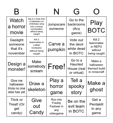Pumpkin King Bingo Card