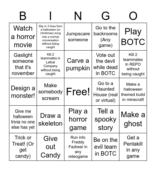 Pumpkin King Bingo Card