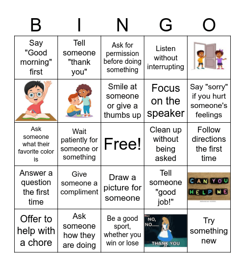 Social Skills BINGO Card