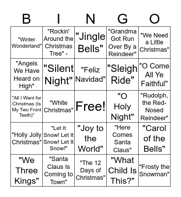 Holiday Songs Bingo Card