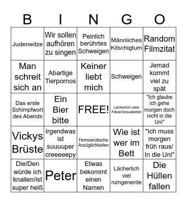 Grausames Party Bingo Card