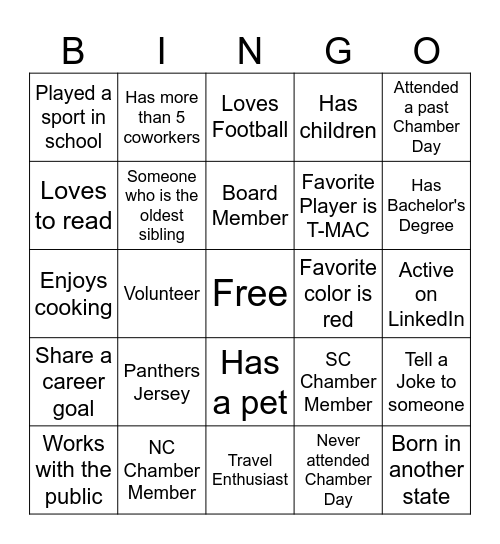 Carolina's Chamber Day Bingo Card