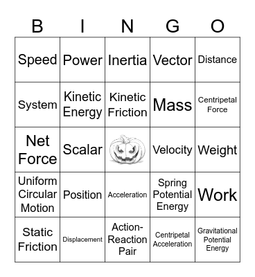 Physics Vocabulary Bingo Card