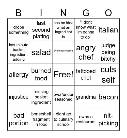 chopped Bingo Card