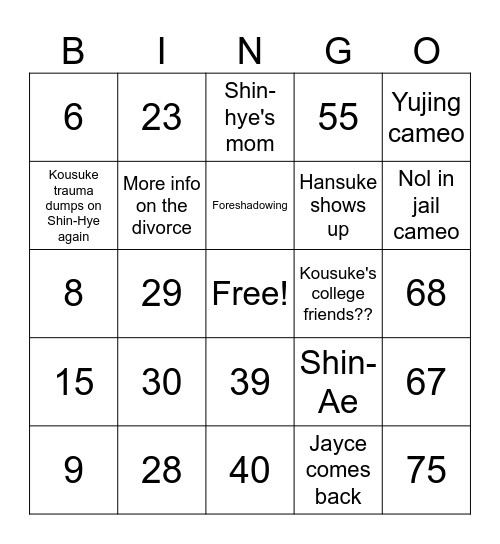 ILY EP 259 & 260 Bingo Card