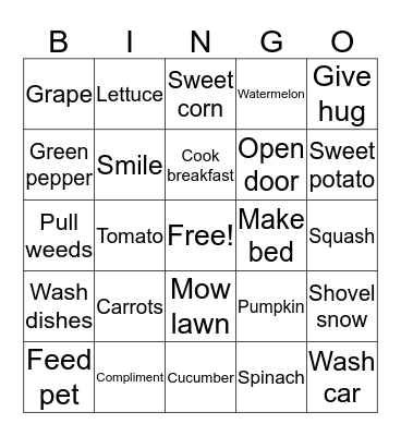 Kindness Bingo Card