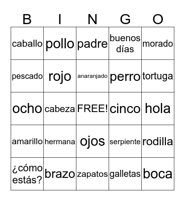 Español Bingo #2 Bingo Card