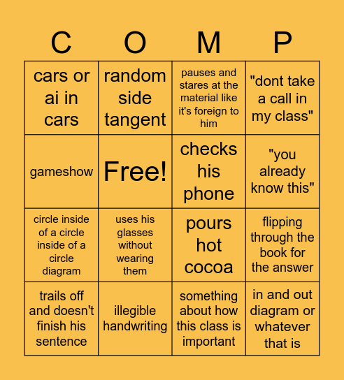 Theory of Comp Bingo Card