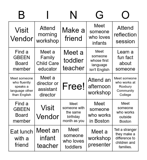 Babies and Toddlers 2025 BINGO Card