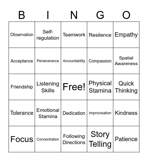 Things to Learn From Theater Class Bingo Card