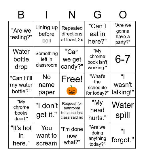 Teaching on Halloween Bingo Card