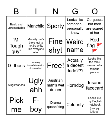 Love Island Bingo Card