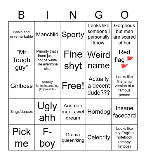 Love Island Bingo Card