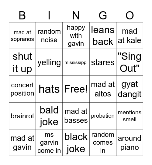mr b bingo Card