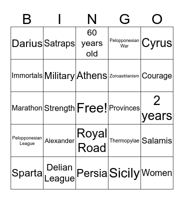 Greece Bingo Card