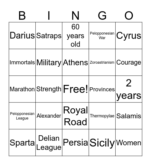 Greece Bingo Card