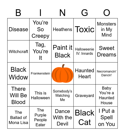 Spooky Sing-o Bingo Card