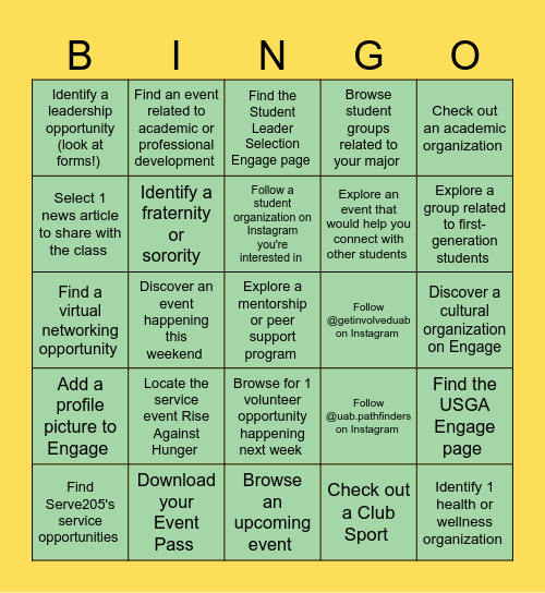 Involvement Bingo Card