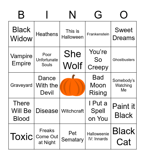 Spooky Sing-o Bingo Card