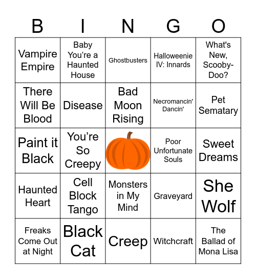 Spooky Sing-o Bingo Card