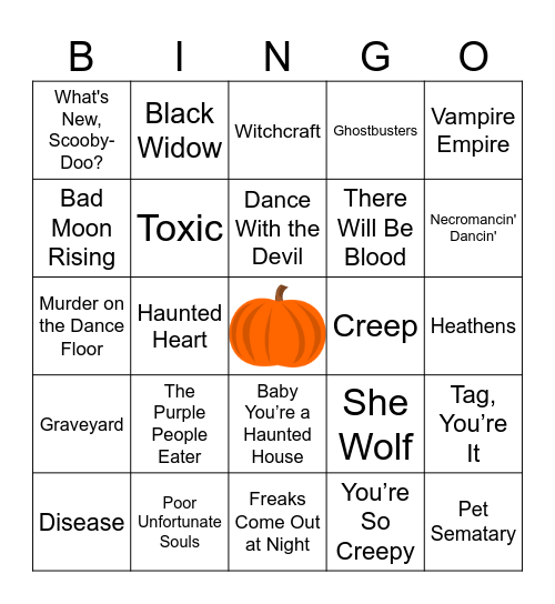 Spooky Sing-o Bingo Card
