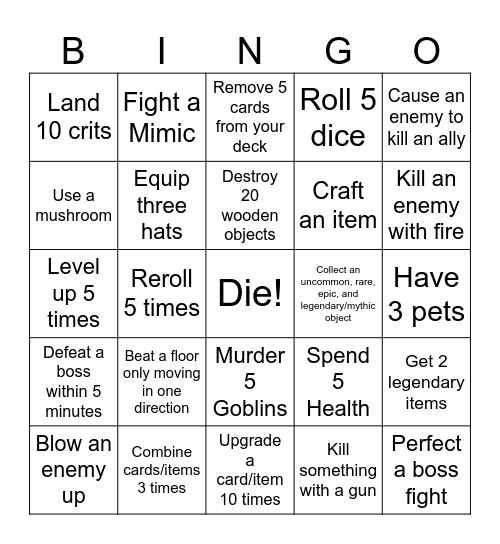 Roguelike Bingo Card