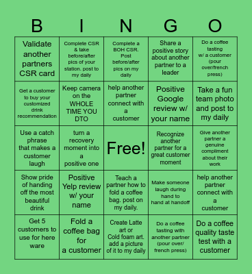 Starbucks Holiday Bingo Card