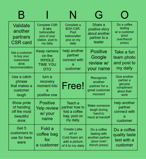 Starbucks Holiday Bingo Card