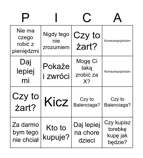 Bingo Torebkowe Bingo Card