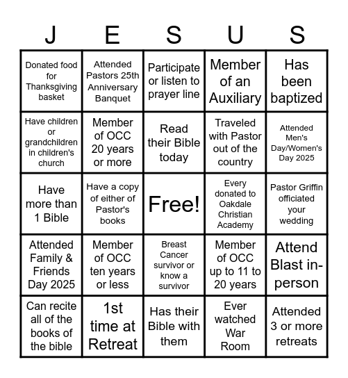 Faith Bingo Card