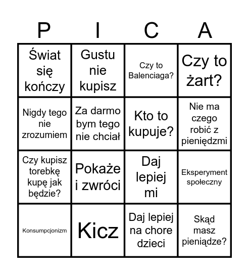 Bingo Torebkowe Bingo Card