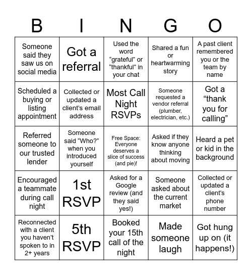 It's The Great Pumpkin Pie Call Night Bingo Card