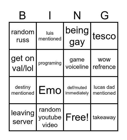 Pat Bingo Card