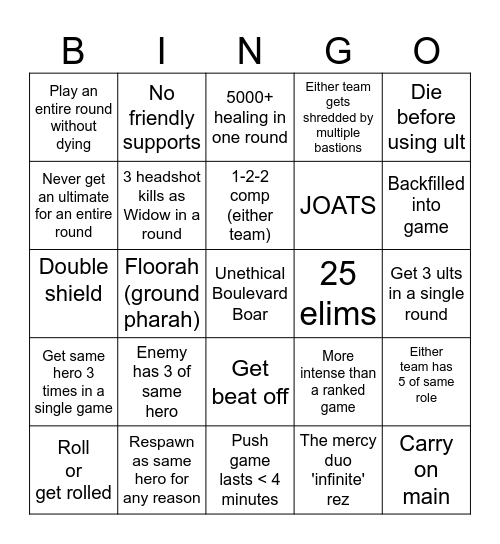 Mystery Heroes Bingoverwatch #MHT Bingo Card