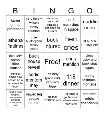 911 9x04 Bingo Card