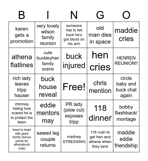 911 9x04 Bingo Card