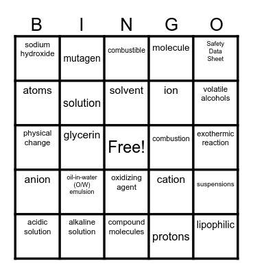 Chapter 6: Chemistry & Chemical Safety Bingo Card