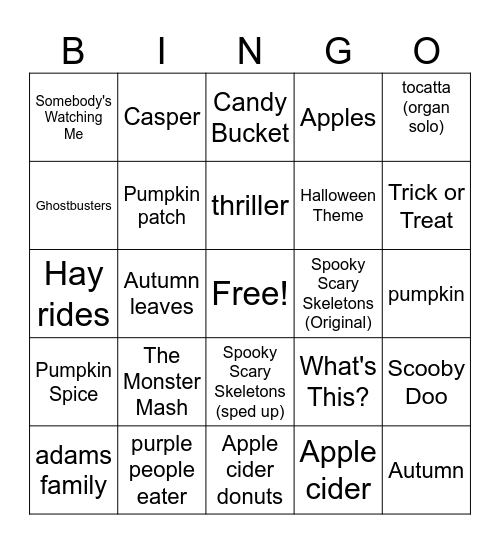 October Bingo Card