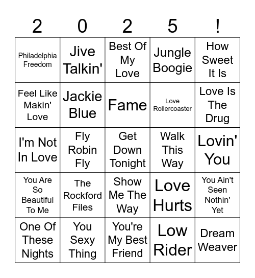 I'M 50! (songs from 1975) Bingo Card
