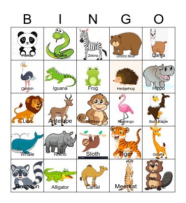 WILDLIFE Bingo Card