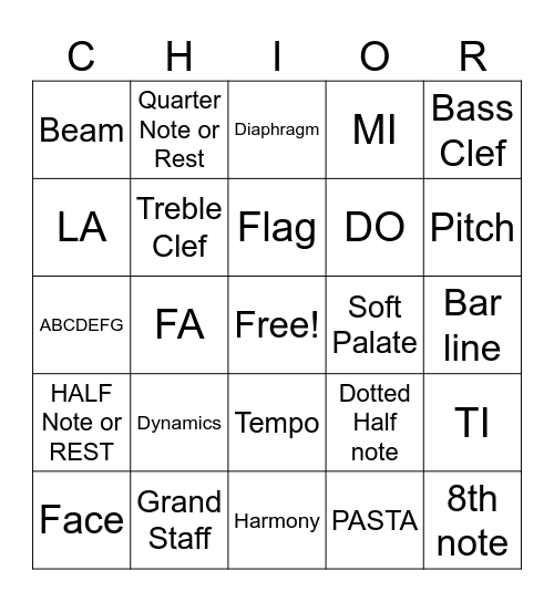 OCTOBER Choir Fun Bingo Card