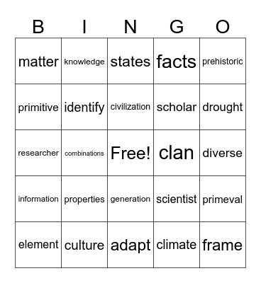 Cumulative Bingo Card