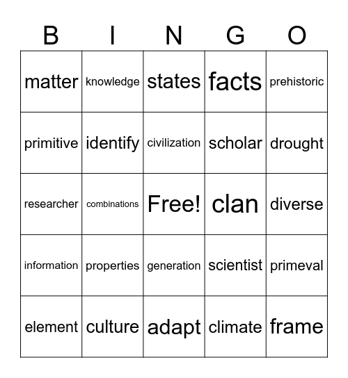 Cumulative Bingo Card