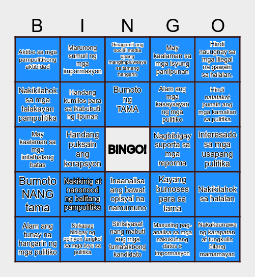 GAANO KA KAMULAT SA POLITIKA? Bingo Card