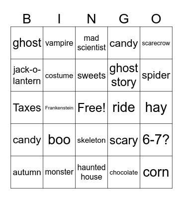 Halloween Bingo Card