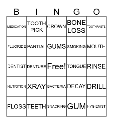 DENTAL BINGO Card