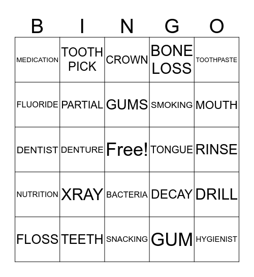 DENTAL BINGO Card